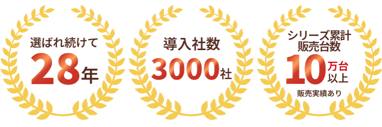 選ばれ続けて28年 導入社数3000社 シリーズ累計販売10万台以上 販売実績あり