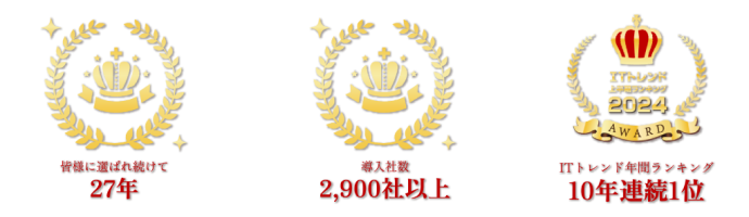 皆様に選ばれ続けて27年・導入社数 2,900社以上・ITトレンド年間ランキング 10年連続一位